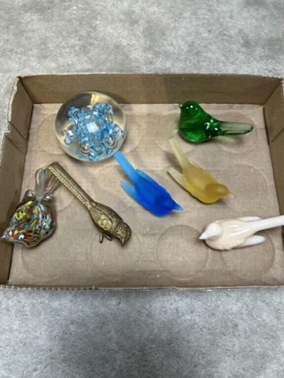 Glass birds and glass paper weight