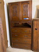 ANTIQUE CABINET WITH CARVED UPPER