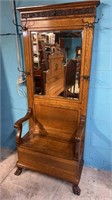 Oak Claw Foot Hall Seat w/ Beveled Mirror
