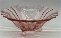 Vintage Pink Depression Bowl with Etched Flowers