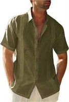 Size L, Men's Guayabera Shirts Linen Cuban Camp