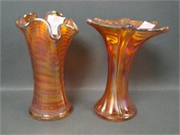 2 Imperial Marigold Miniature Carnival Glass Vases