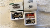 Department 56 cars - ambulance, bus, and dairy