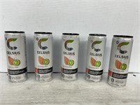 5 cans of Celsius live fit sparkling kiwi guava