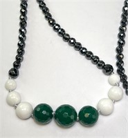 40" Hematite Green/White Onyx Necklace 128 Grams