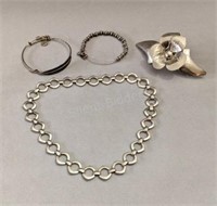 Silvertone Necklace, Bracelet & Brooch