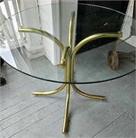 Glass Top Brass Tone Base Table