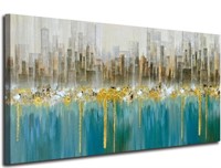 Size 60 X 30 in Ardemy Teal Abstract Cityscape