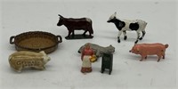 Mini Ceramic Pig Germany, Metal Cows, Pig, Basket