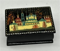 Miniature Hand Painted Russian Laquered Box Signed