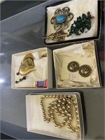 costume jewelry brooches, clip on earrings,