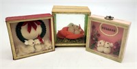 (3) Felt Mice Couple Shadow Box Dioramas