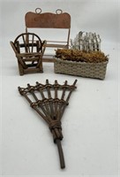 Mini Wooden Trellis, Chair, Moss Basket, Fencing &