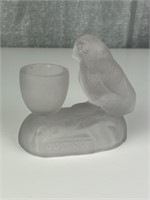 Antique frosted glass Just Out bird figure holder