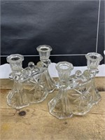 Vintage pair glass candlestick holders