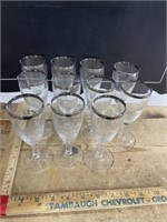 (11) wine glass lot silver tone rim