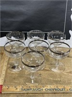 (7) wine glass lot silver tone rim