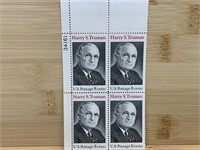 Harry S Truman 8 Cent US Postage Stamp Block
