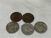 5 Old Buffalo Nickels
