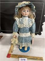 Porcelain doll Marian Yu Blue dress umbrella hat