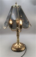 MCM Brass 8 Panel Smoked Glass Etched Lamp