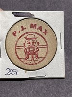 Wooden “Nickel” token Good for one drink PJ Max