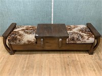 Vintage Heavy Wood Loveseat with Table