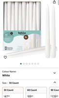 Long White Taper Candles - Bulk Pack of 30 Count