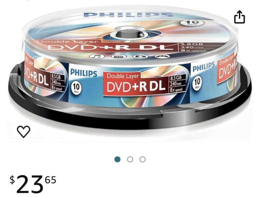 Philips 10 pack of DVD+R DL, 8.5GB/240min,