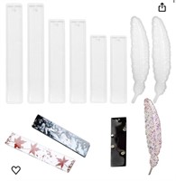 8PCS Rectangle Feather Bookmark Resin Molds,