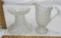 Heavy Glass Water Pitcher  and Punch Bowl Stand