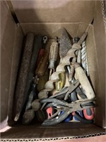 box of tools, punches, drill bits, pliers and