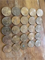 25 sacagawea dollar coins,