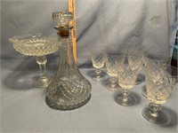 Decanter glasses and candle holder set
