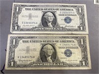 2- $1 Silver Certificates 1957, 1957B