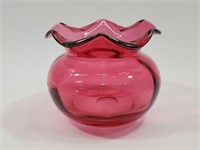 Cranberry Glass 4" Vase Ruffle Topped