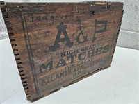 Primitive Wood Adv Crate A & P USA Matches 23.5"L