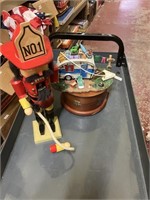 nativity music box, fire fighter nut cracker