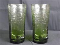 Mid-Century Avocado Green Crinkle Cut Glasses