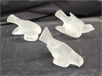 3 Lalique  France Crystal sparrows.  Frosted