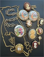 Vintage cameo and portrait jewelry lot