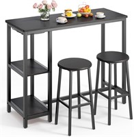 Qsun 3-Piece Bar Set  2 Shelves  Black