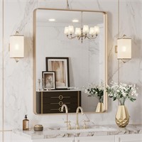 36x36in LOAAO Gold Bath Mirror  Rounded Frame