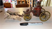 Vintage Cast Iron Fire Wagon, Pumper Wagon with