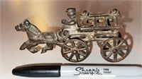 Vintage Cast Iron Fire Wagon, Horse and Rider