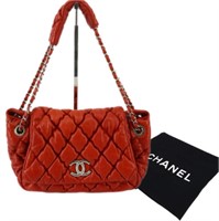 CHANEL Red Leather Bubble Quilted Shoulder Bag