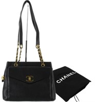 CHANEL Black Leather Turn Lock Shoulder Bag