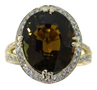 14kt Gold 10.46 ct Green Tourmaline & Diamond Ring