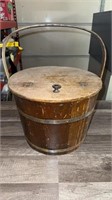 Antique  Wooden Sewing Yarn Bucket Metal