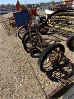 70) Spoked steel-wheeled old luggage cart